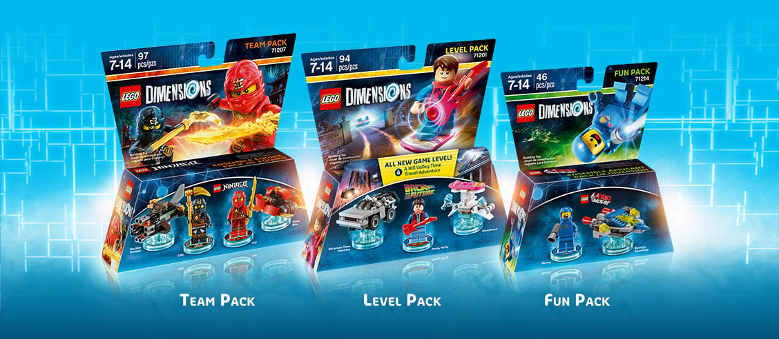 LEGO Dimensions Fun Packs, Level Packs, Team Packs
