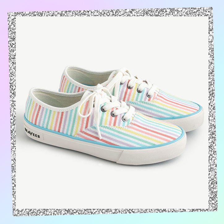 Rainbow striped seersucker sneakers