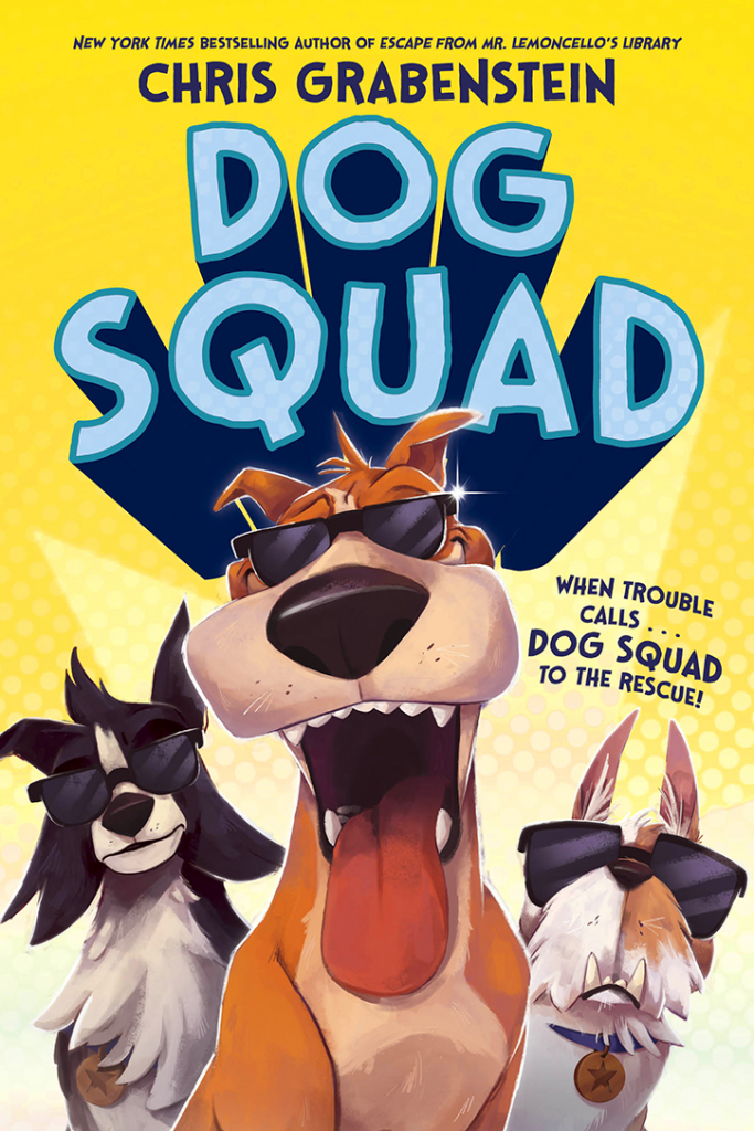 Dog Squad book cover featuring three illustrated dogs wearing sunglasses