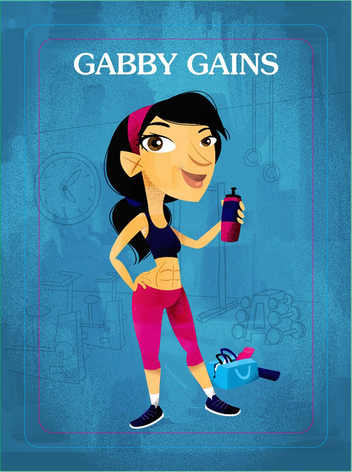 Character Art of Gabby Gains from the Ghosted board game