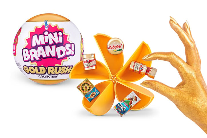 5 Surprise Mini Brands Gold Rush ball and golden grocery items