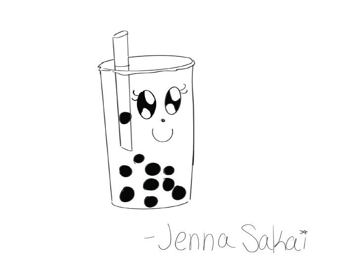 A doodle of a bubble tea with a kawaii inspired face
