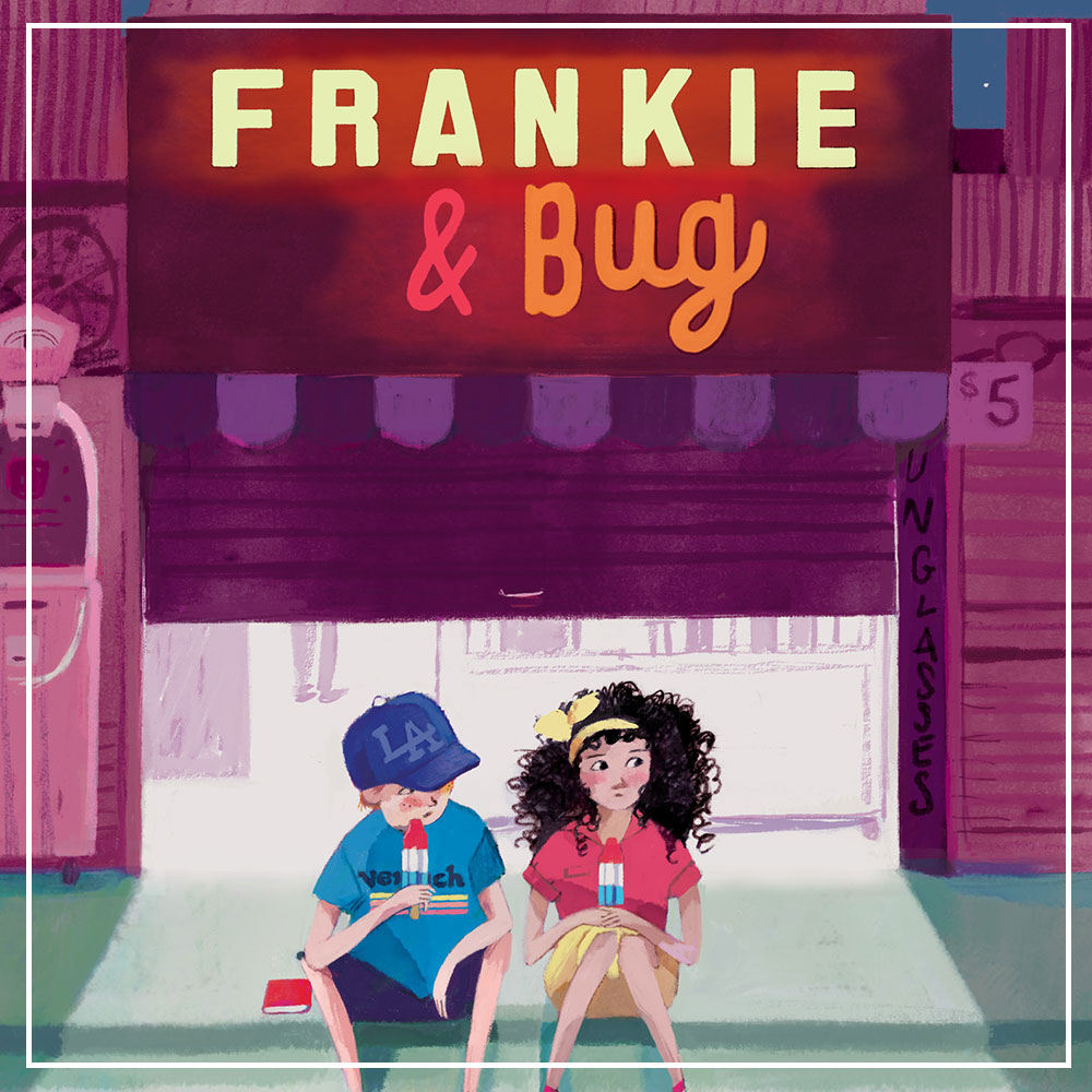 Illustration of Frankie & Bug sitting in front of a movie theater eating bomb pops