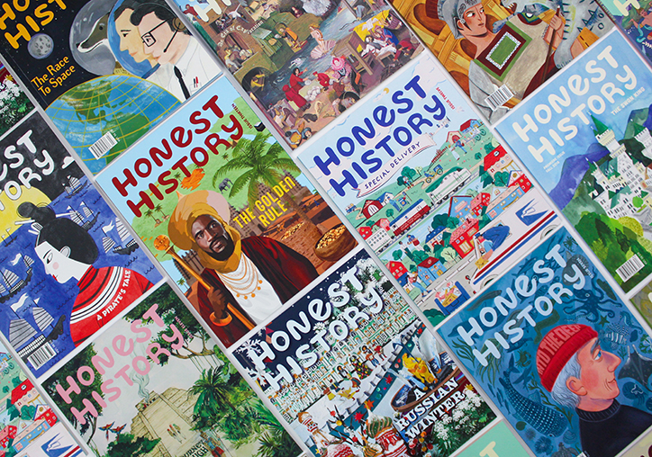 All of the Honest History magazine issues laid out in a collage