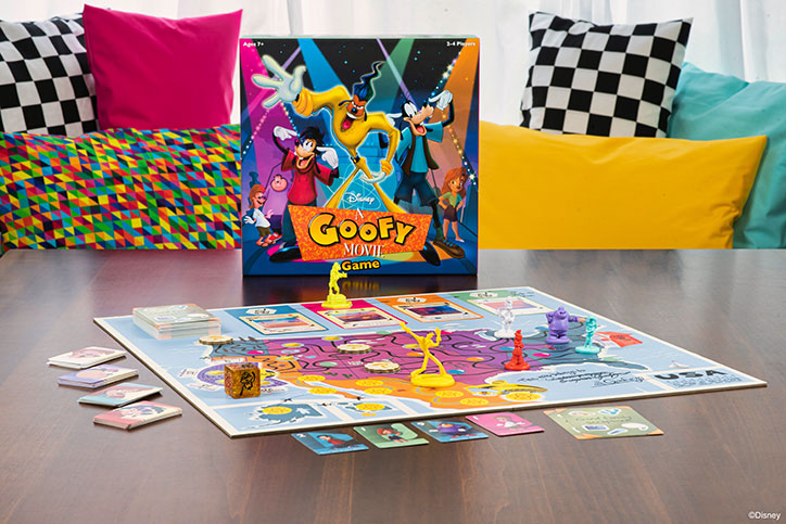 Product photo of the Disney A Goofy Movie game showcasing the box, board, pieces, and other game elements