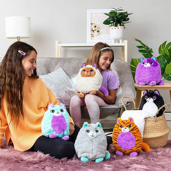 A group of tween girls sitting in a living room, surrounded by Misfittens plush cats