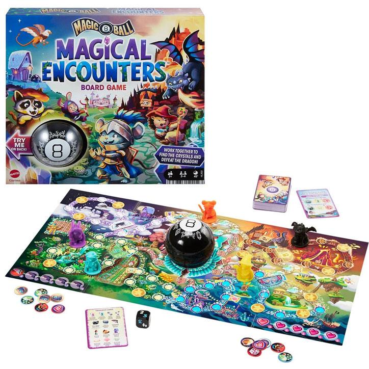 Magical 8 Ball Magical Encounters game box, game board, and game pieces