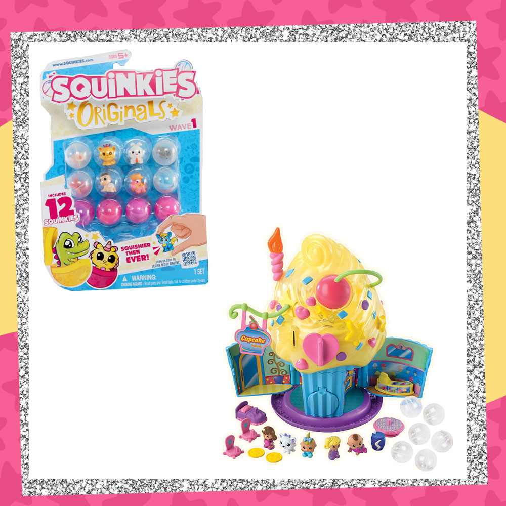 Prize graphic for the Squinkies Originals Giveaway Prize showing the Squinkies Originals and Cupcake Surprize Playset included in the prize pack. Fully detailed rules, entry form, & prize info detailed below this image.