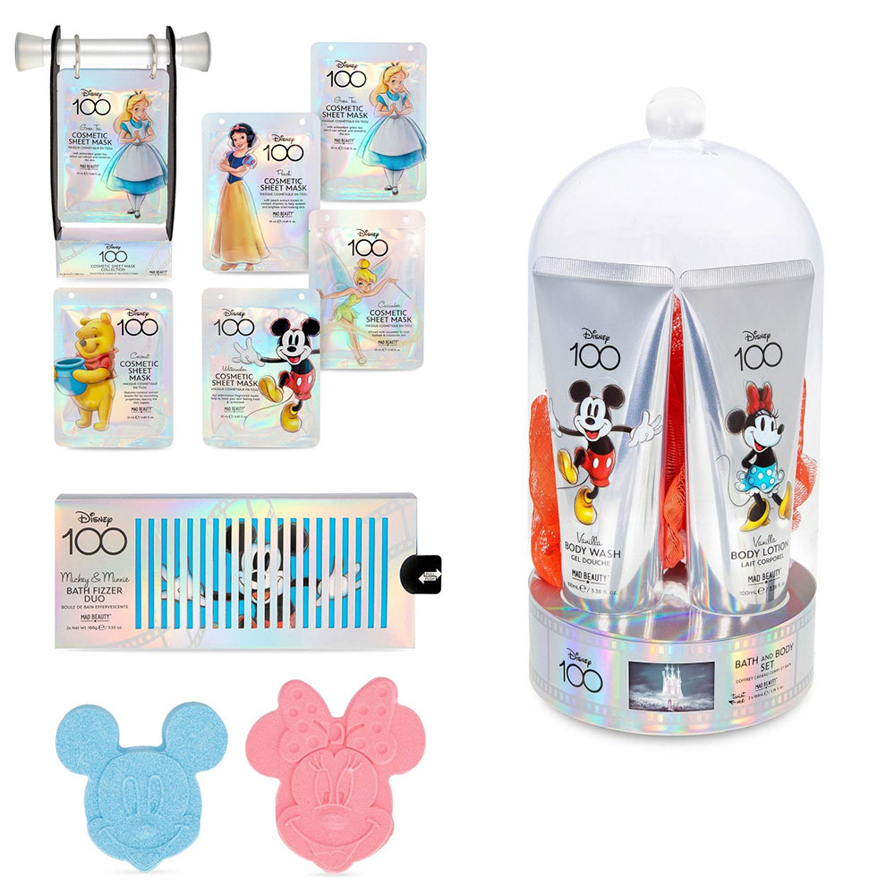 Sheet masks, bath fizzers, and bath product set from Mad Beauty's Disney100 Collection