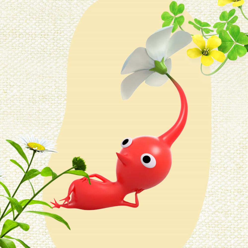 Red Pikmin laying down, head propped up with it's hand