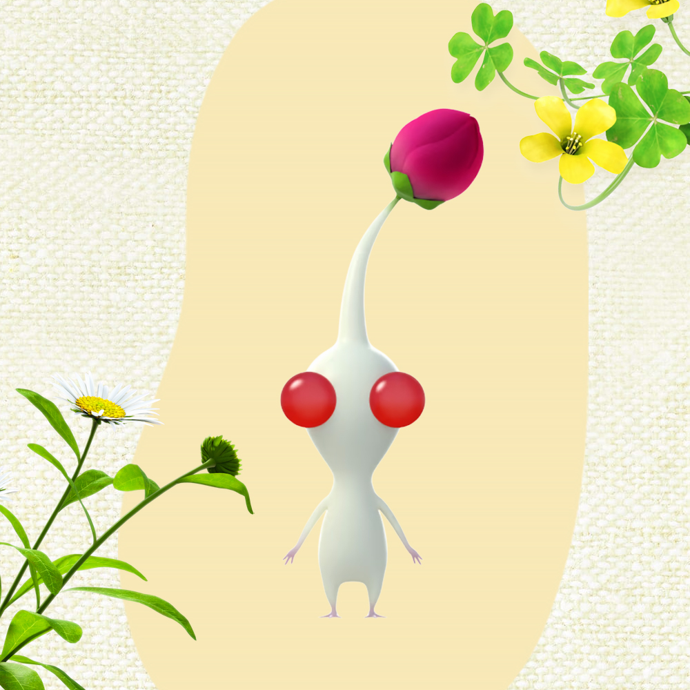 White Pikmin standing, facing the camera