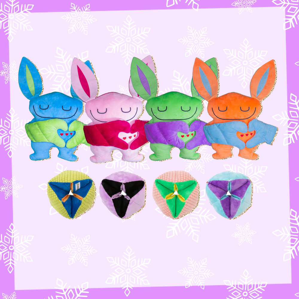Prize graphic for the Bumpas Giveaway Prize Pack showing off some of the possible Bumpas plush and Infinity Flippers varieties you might receive. Fully detailed rules, entry form, & prize info detailed below this image.