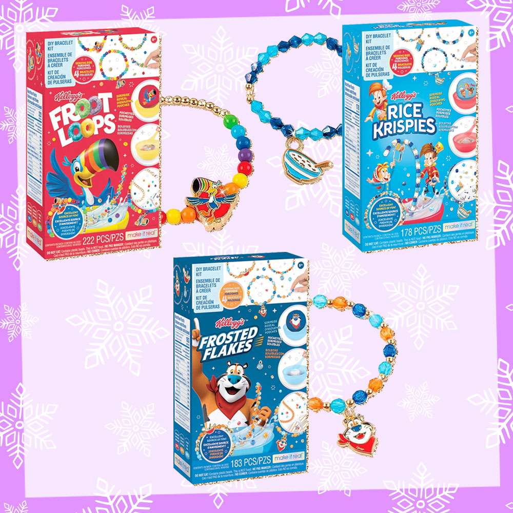 Prize graphic featuring all three Kellogg's DIY Bracelet Kits included in our giveaway. Fully detailed rules, entry form, & prize info detailed below this image.
