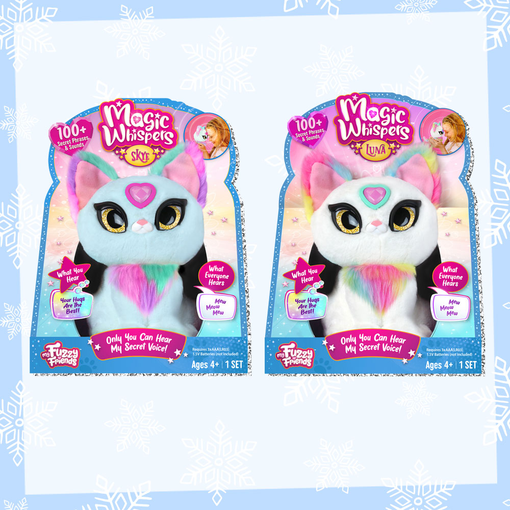 Prize graphic both of the My Fuzzy Friends Magic Whispers Kitty interactive plush included in our giveaway. Fully detailed rules, entry form, & prize info detailed below this image.