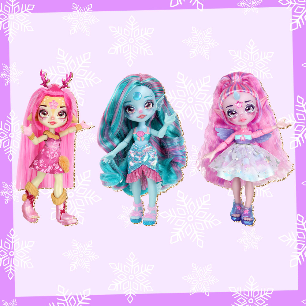 Prize graphic featuring all three Magic Mixies Pixlings dolls included in our giveaway. Fully detailed rules, entry form, & prize info detailed below this image.